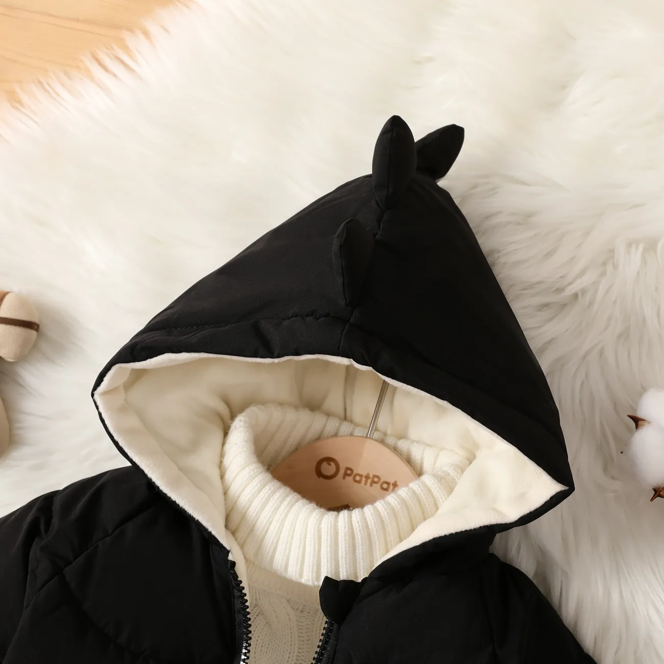 Toddler Boy Childlike 3D Dinosaur Print Cotton-Padded Winter Coat Black big image 1