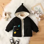 Toddler Boy Childlike 3D Dinosaur Print Cotton-Padded Winter Coat Black