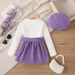 3pcs Toddler Girl Cable Knit Top & Belted Skirt & Hat Set   image 2