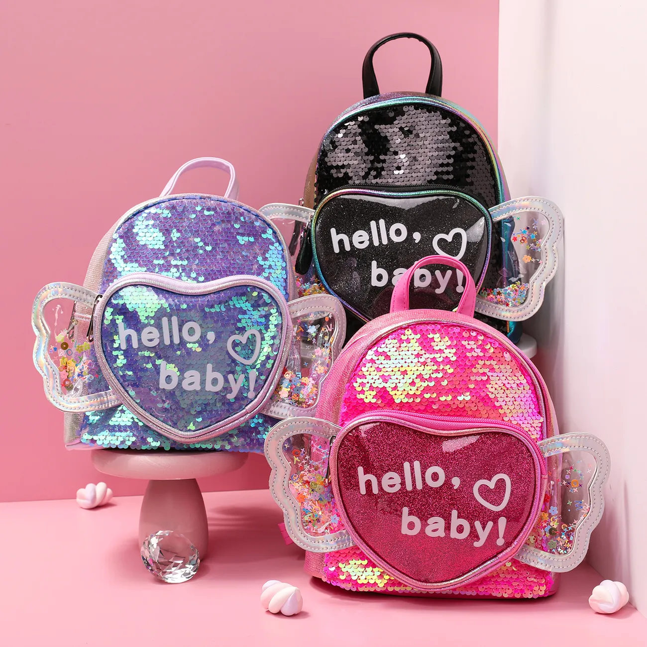 Toddler/Kid Letters Heart Pattern Cute Backpack  Hot Pink big image 1