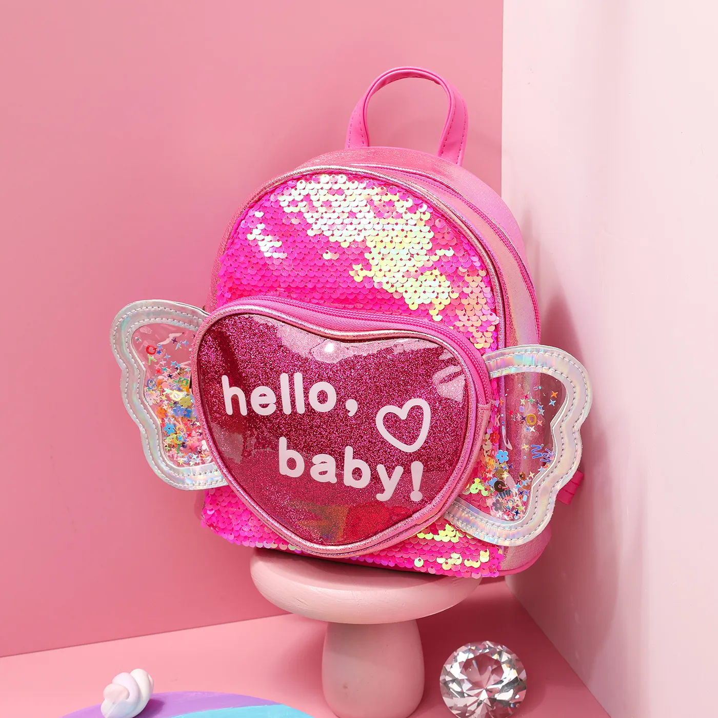 Criança / Kid Letras Coração Padrão Mochila bonito  Rosa Quente image 2