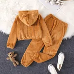 2-piece Kid Girl/Boy Solid color Ear Design Fuzzy Hoodie Sweatshirt and Pants  image 2