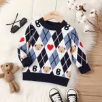 Toddler Boy Bear Print Casual Solid Color Sweater  Blue image 6