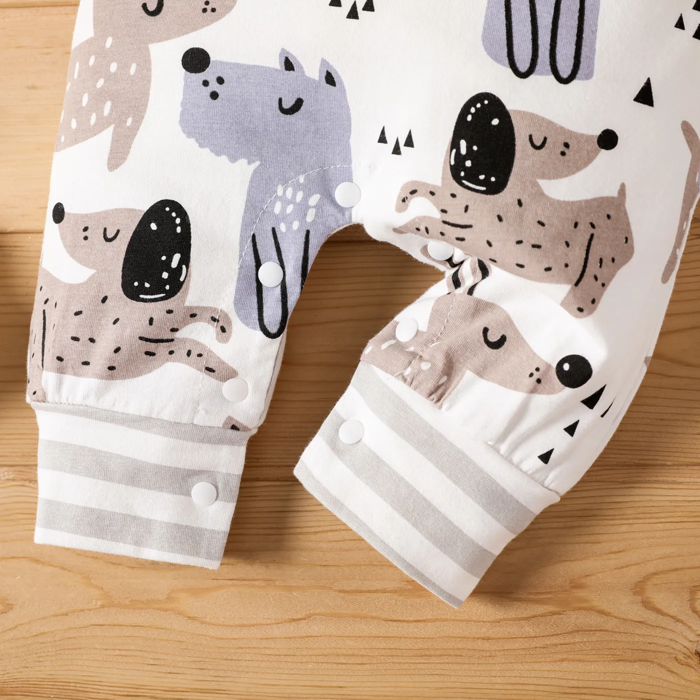 95% Cotton 2pcs Baby Girl Cute Animal Pattern Long Sleeve Jumpsuit Color block image 5