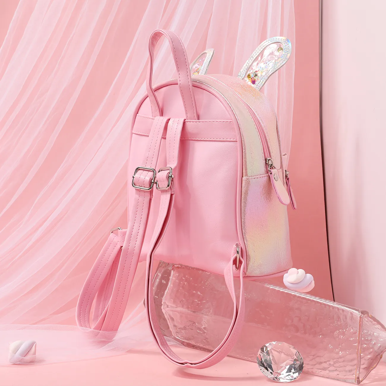 Toddler/Kid Transparent Rabbit Ear Zipper Backpack  Light Pink big image 1