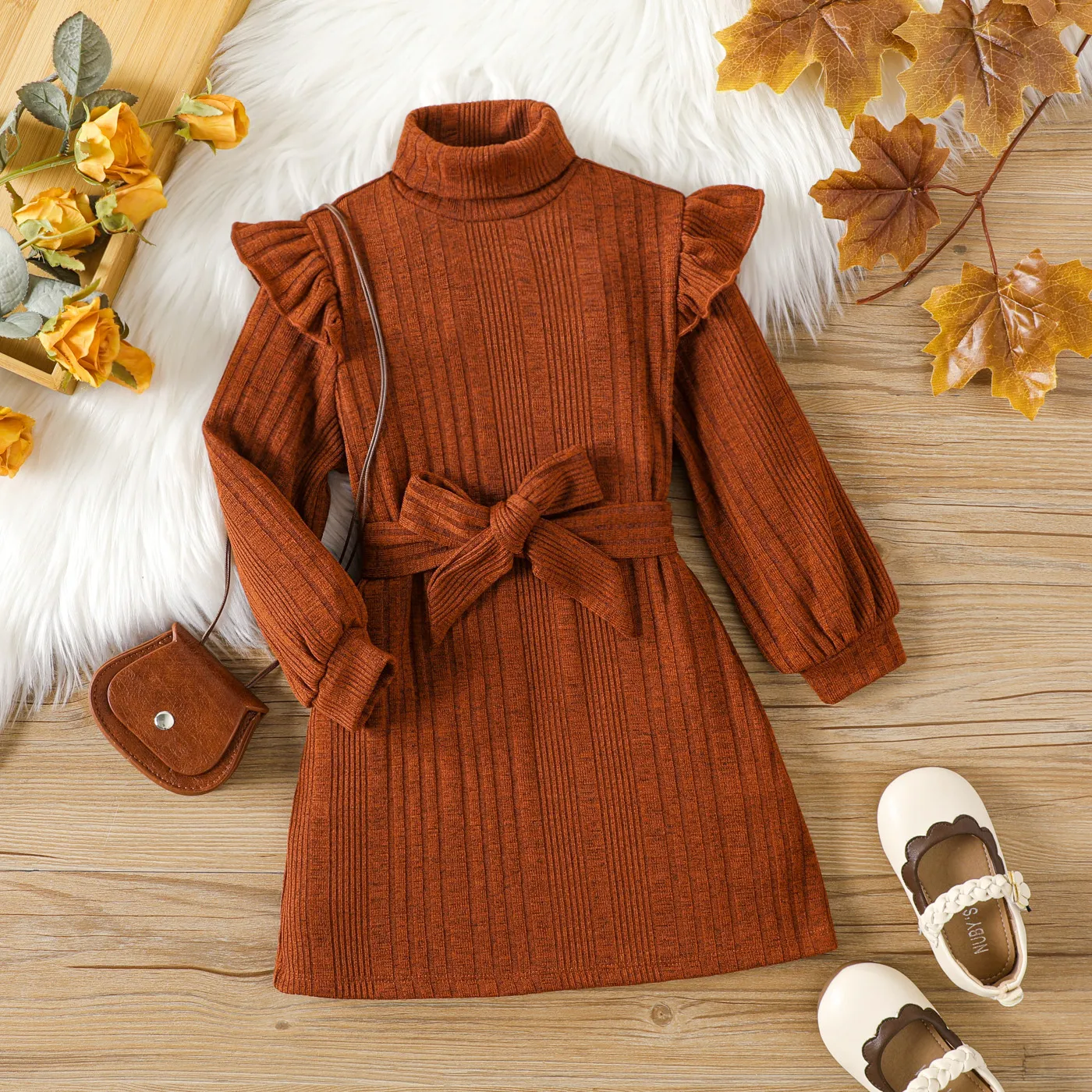 Toddler Girl Solid Color Flutter Sleeve Dress  big image 1