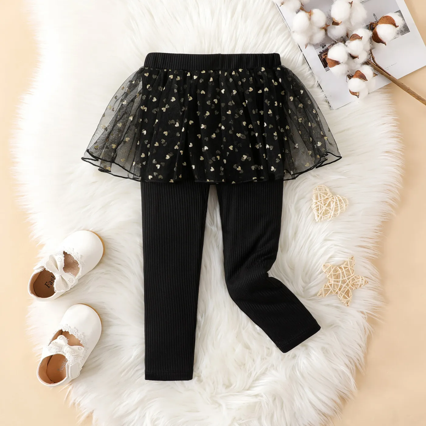 Toddler Girl Solid Fabric Stitching Mesh Skirt Leggings  image 2