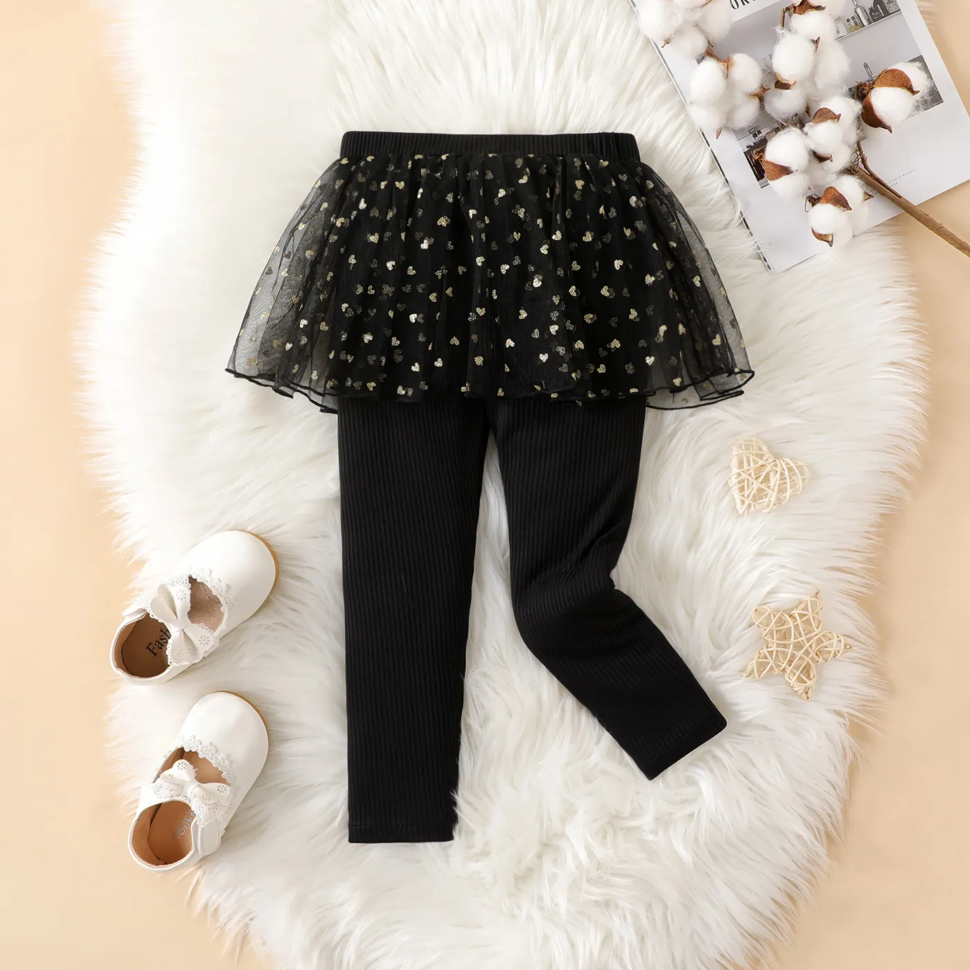 Toddler Girl Solid Fabric Stitching Mesh Skirt Leggings  big image 1