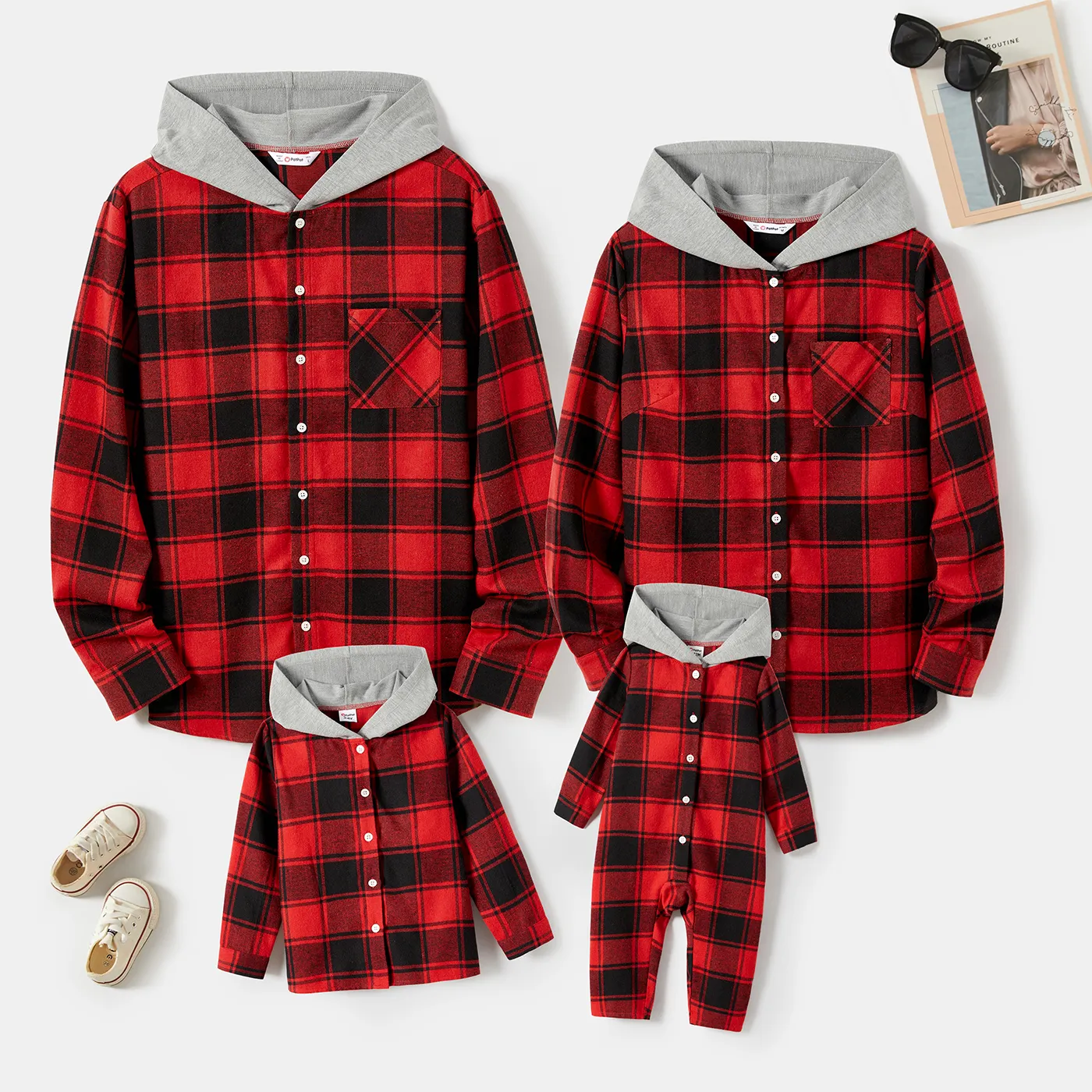 Look de família Manga comprida Conjuntos de roupa para a família Tops vermelho preto image 2