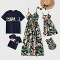 Family Matching All Over Floral Print V Neck Spaghetti Strap Midi Dresses and Splicing Short-sleeve T-shirts Sets  image 4