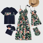 Family Matching All Over Floral Print V Neck Spaghetti Strap Midi Dresses and Splicing Short-sleeve T-shirts Sets royalblue image 4