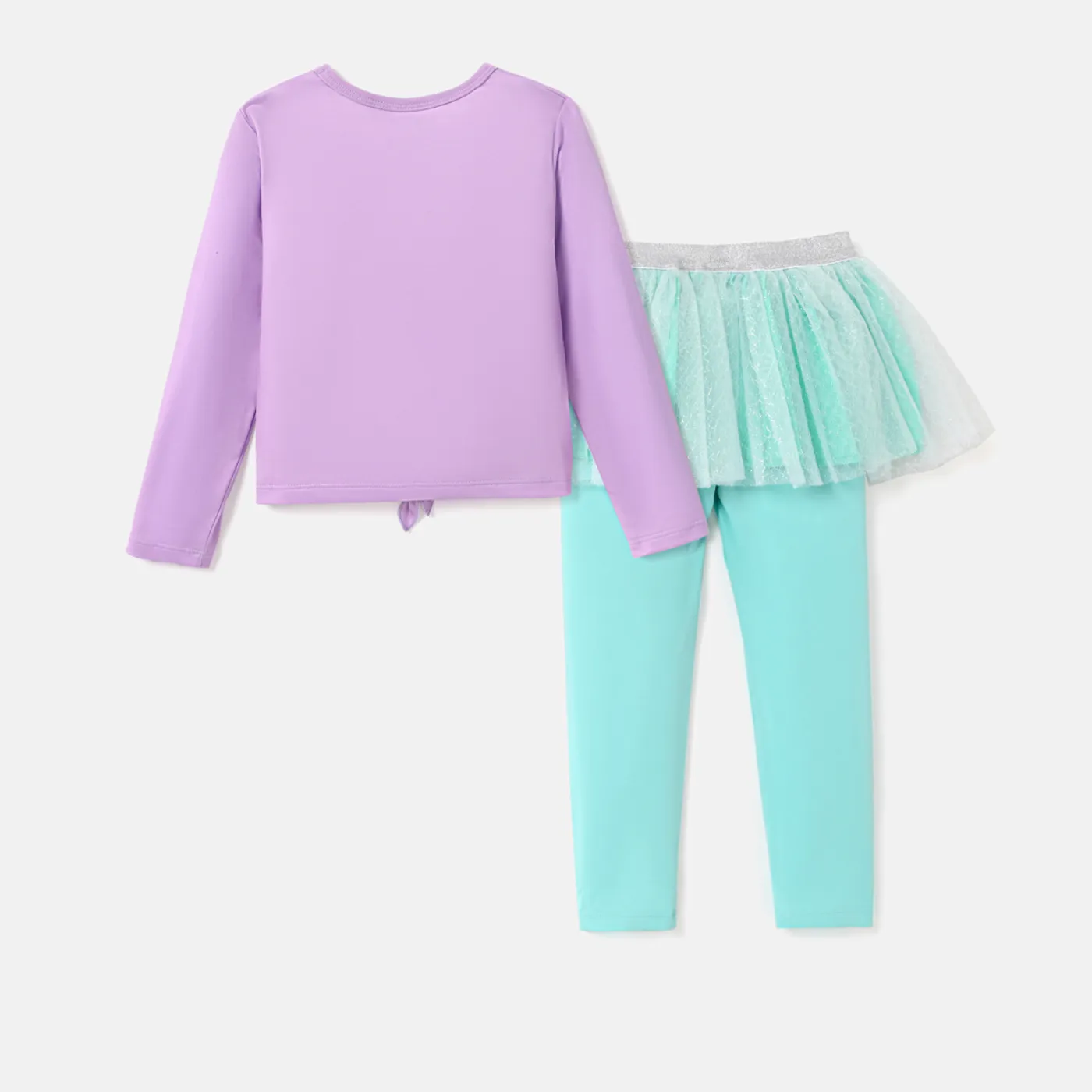 Disney Princess Toddler Girl 2pcs Knot Hem Long-sleeve Top and Mesh Overlay 2 In 1 Leggings Set   image 2