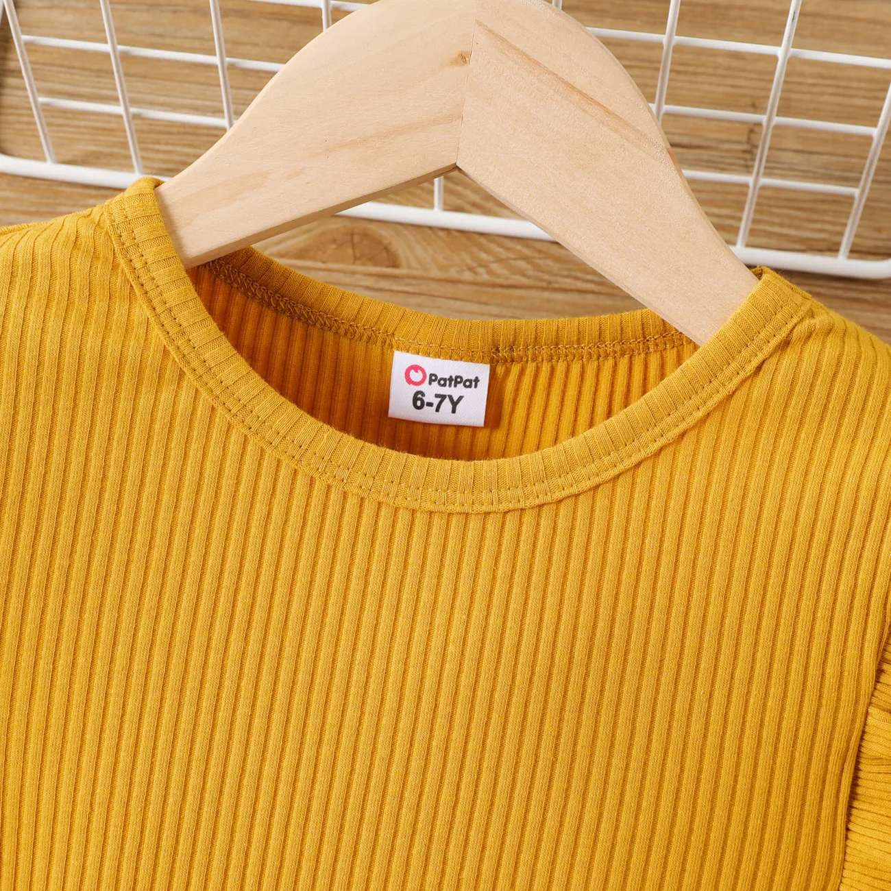 Kid Girl Solid Ruffle T-Shirt Long Sleeve Set Ginger big image 1