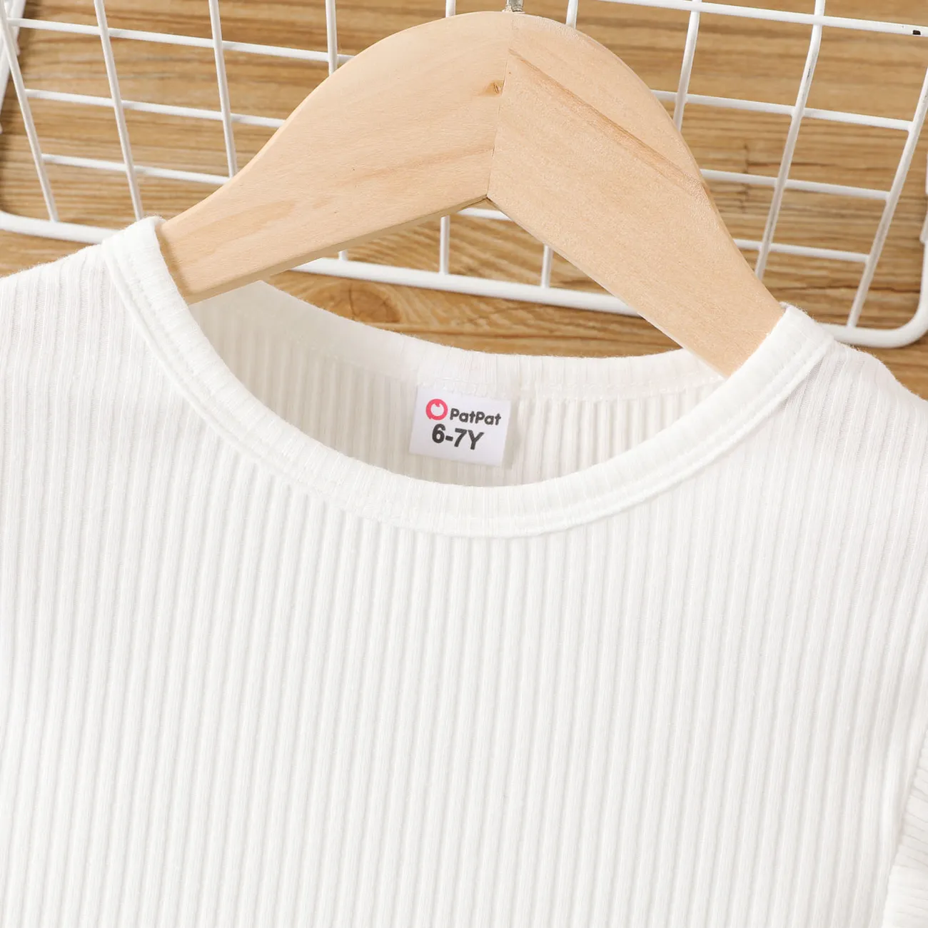 Kid Girl Solid Ruffle T-Shirt Long Sleeve Set White big image 1