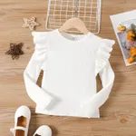 Kid Girl Solid Ruffle T-Shirt Long Sleeve Set White
