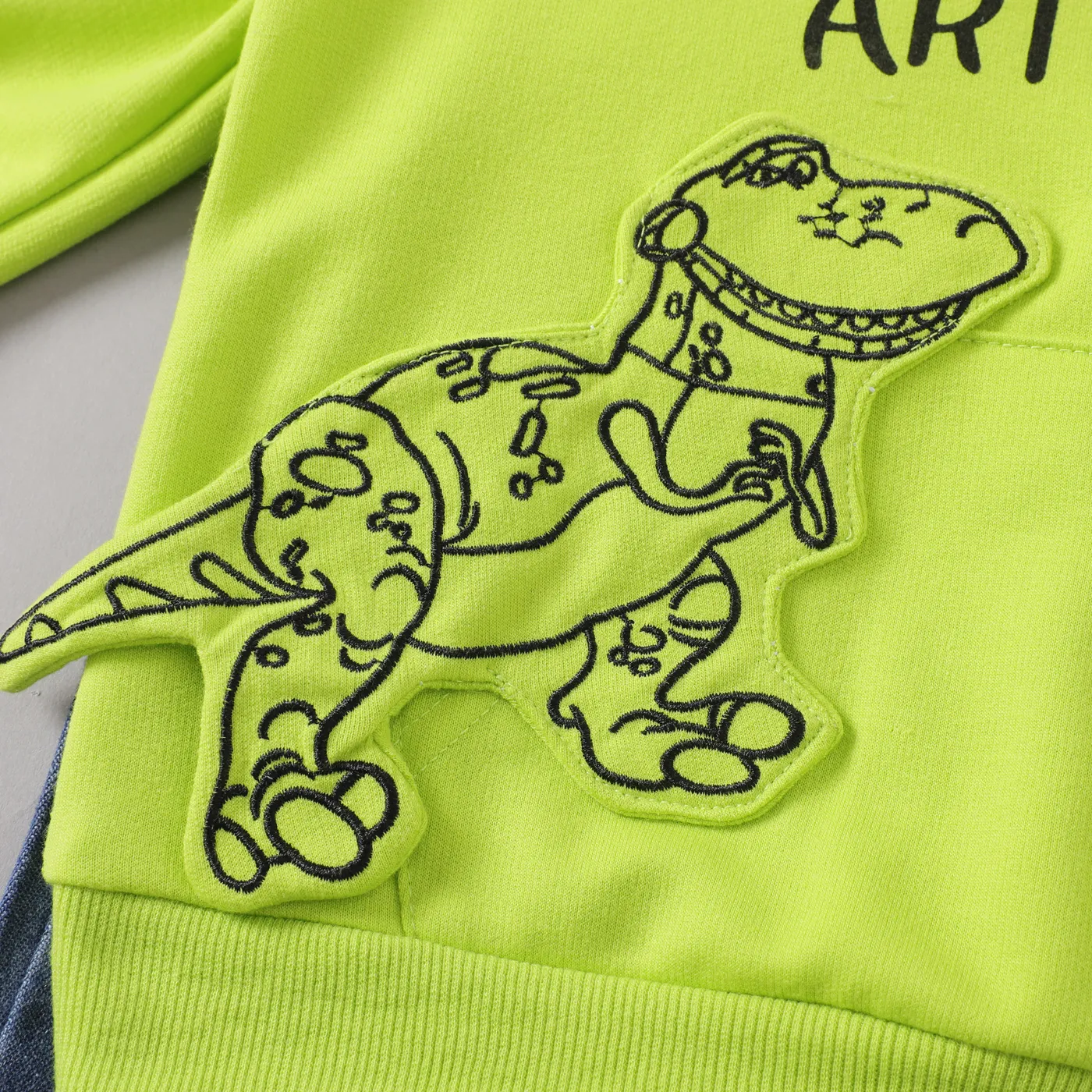 2pcs Toddler Boy Dinosaur Pattern Hooded Denim Set Green image 3