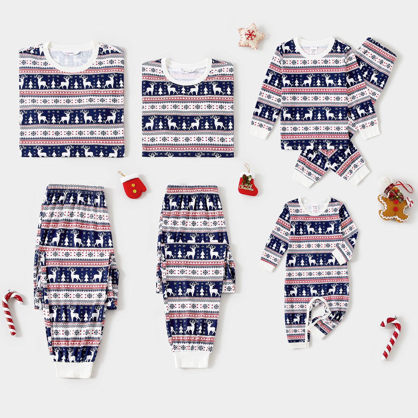 Christmas Family Matching Reindeers Allover Print Long-sleeve Pajamas Sets (Flame Resistant)