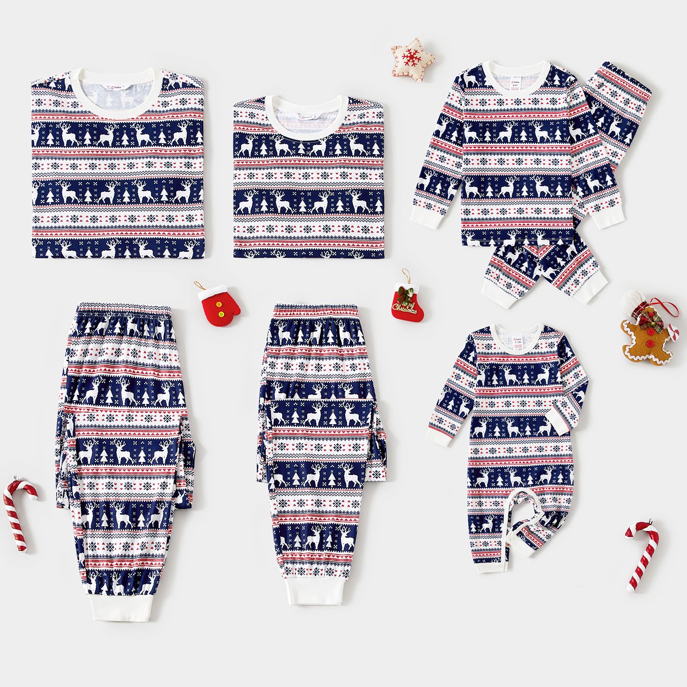 

Christmas Family Matching Reindeers Allover Print Long-sleeve Pajamas Sets (Flame Resistant)