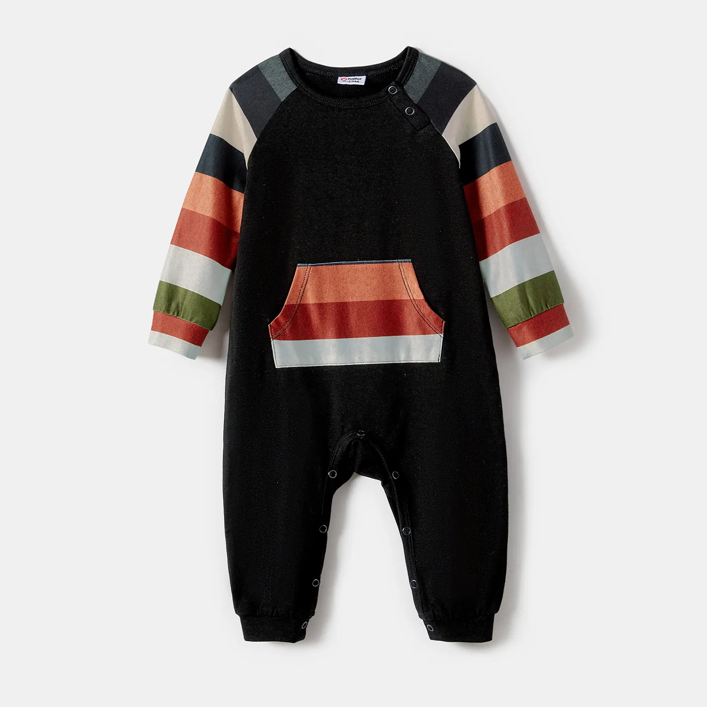 Family Matching Striped Belted Dresses and Colorblock Sweatshirts Sets  image 2