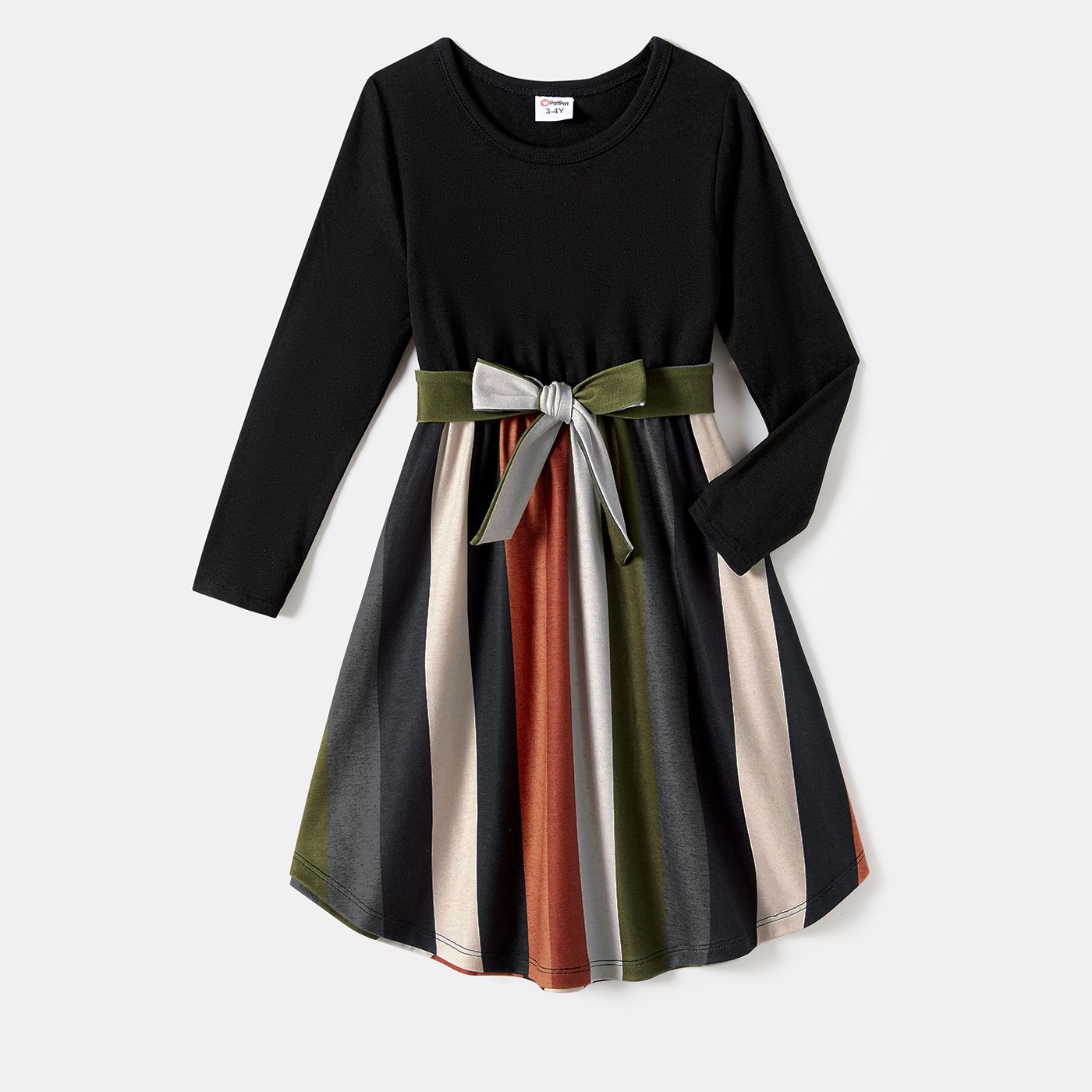 

Family Matching Striped Belted Dresses and Colorblock Sweatshirts Sets