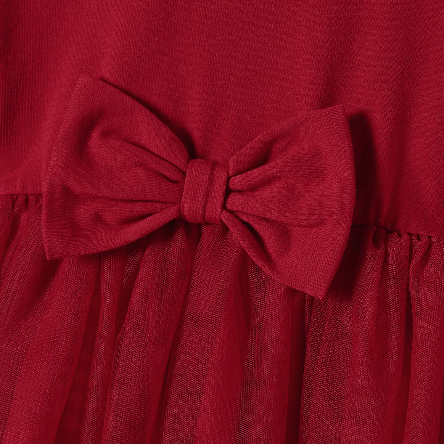 Family Matching Plaid Shirt Tops and Red Mesh Splice Belted Dresses Sets Burgundy image 3