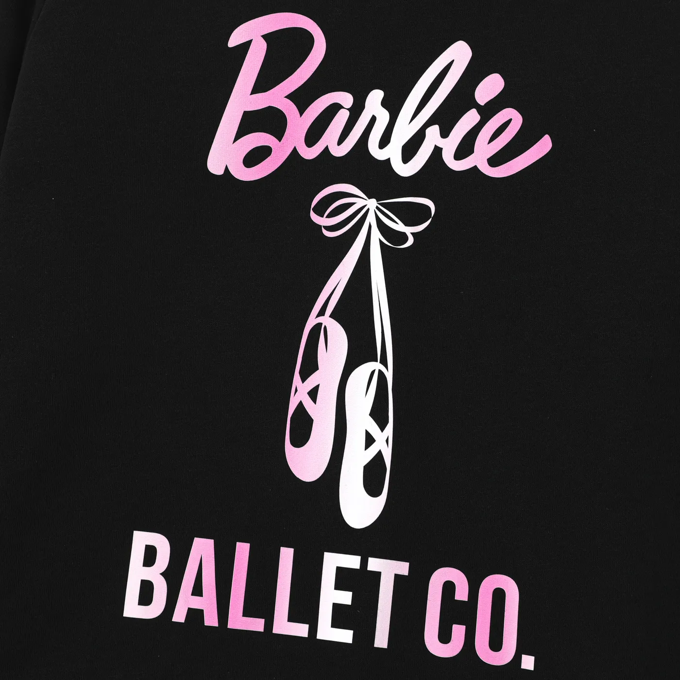 Barbie Kid Girl Letter Print Mesh Hem Long-sleeve Hooded Dress  Black image 3