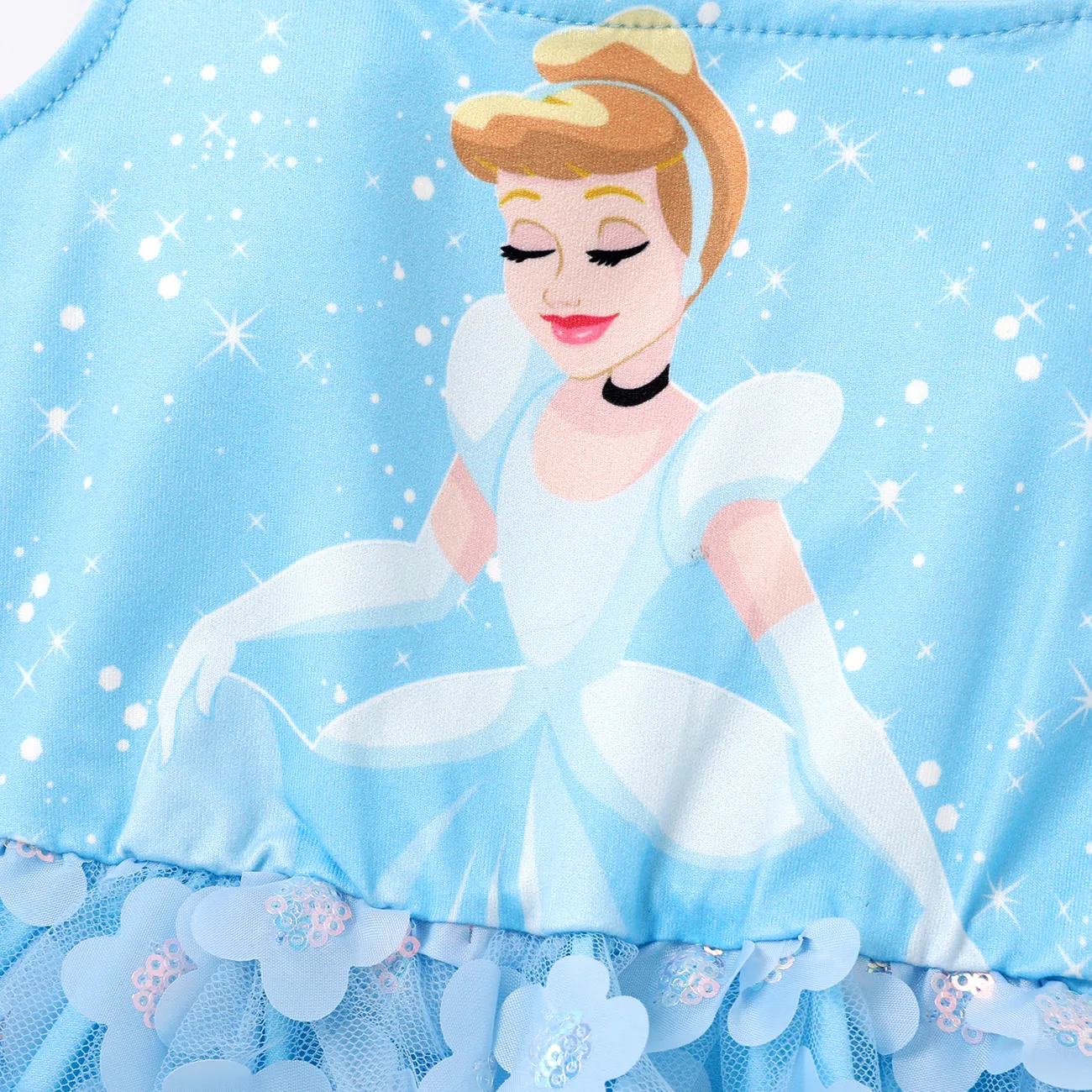 Disney Princess Toddler Girl 2pcs Waffle Lace Trim Cardigan and 3D Floral Applique Slip Fairy Dress Set  Blue big image 1