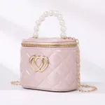 Toddler/Kid Elegant Bucket Bag, PVC Material, Classic Diamond Grid Pattern Printing for Girl Light Pink