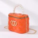 Toddler/Kid Elegant Bucket Bag, PVC Material, Classic Diamond Grid Pattern Printing for Girl Orange