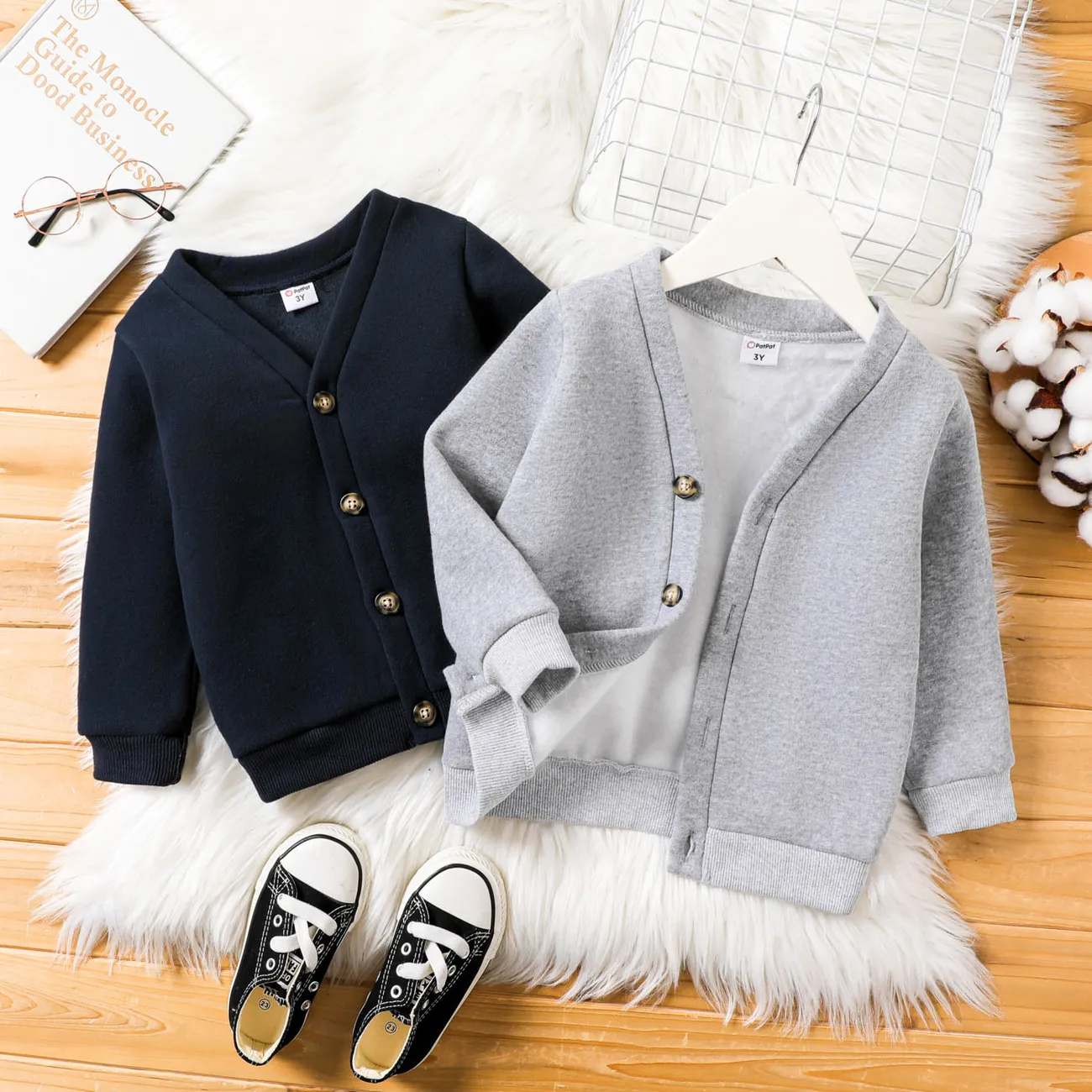 Toddler Boy Solid Color Knit Cardigan Coats/Jackets Grey big image 1