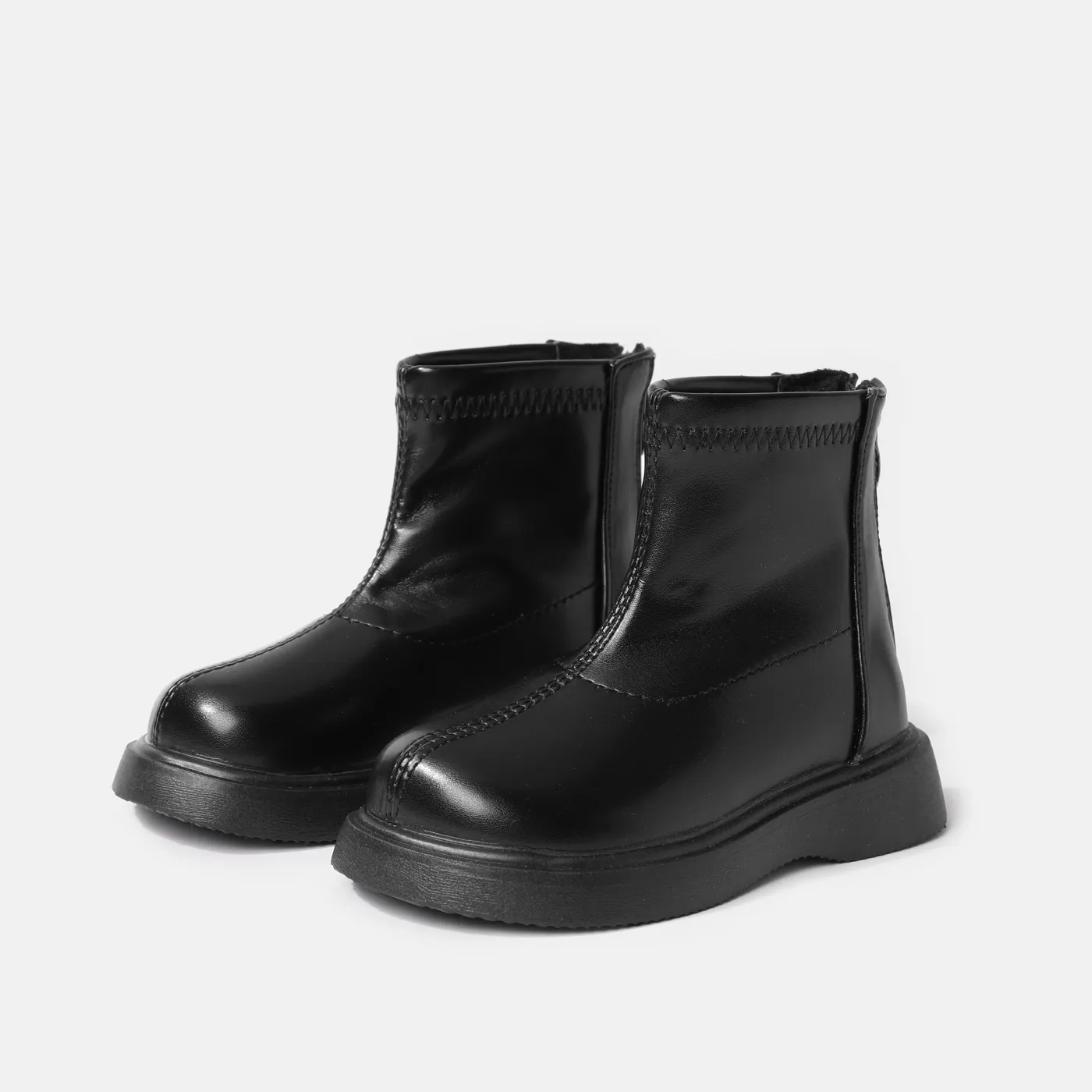 Kids Solid Minimalist Zipper Design Boots Black big image 1