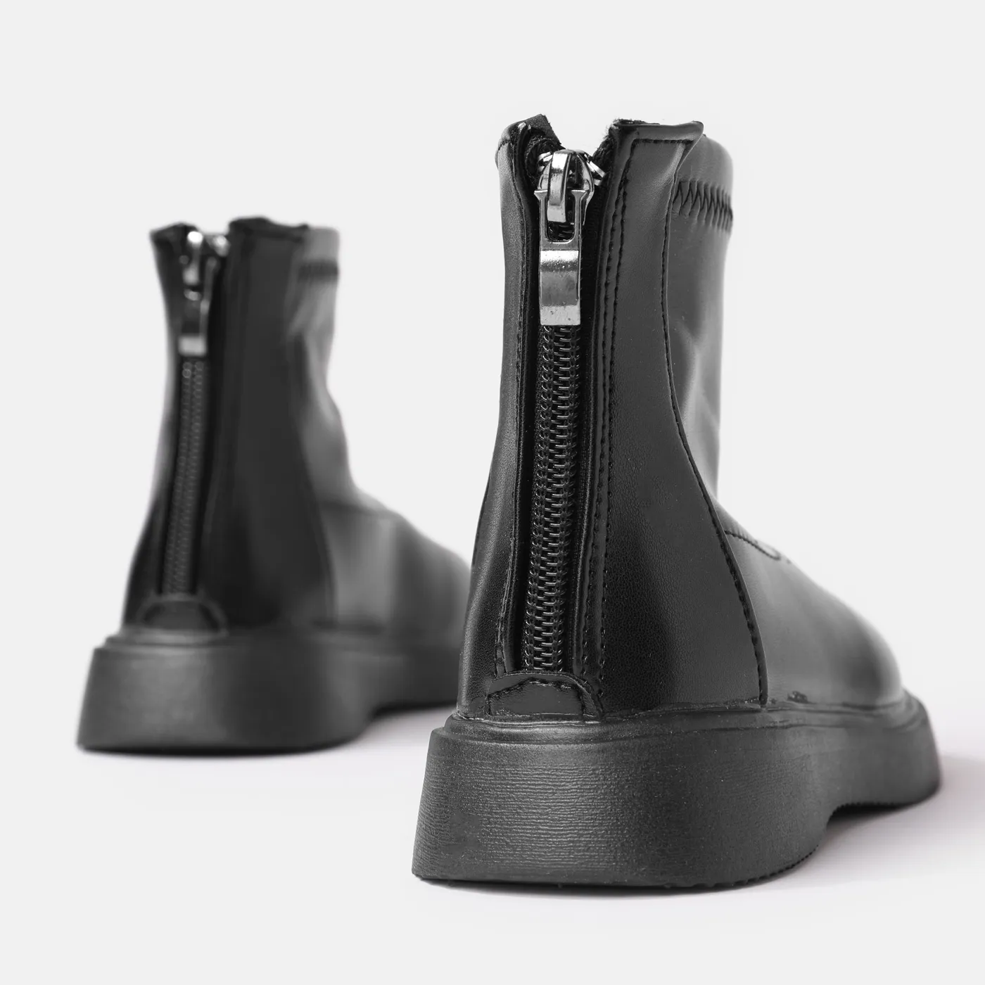 Kids Solid Minimalist Zipper Design Boots Black image 5