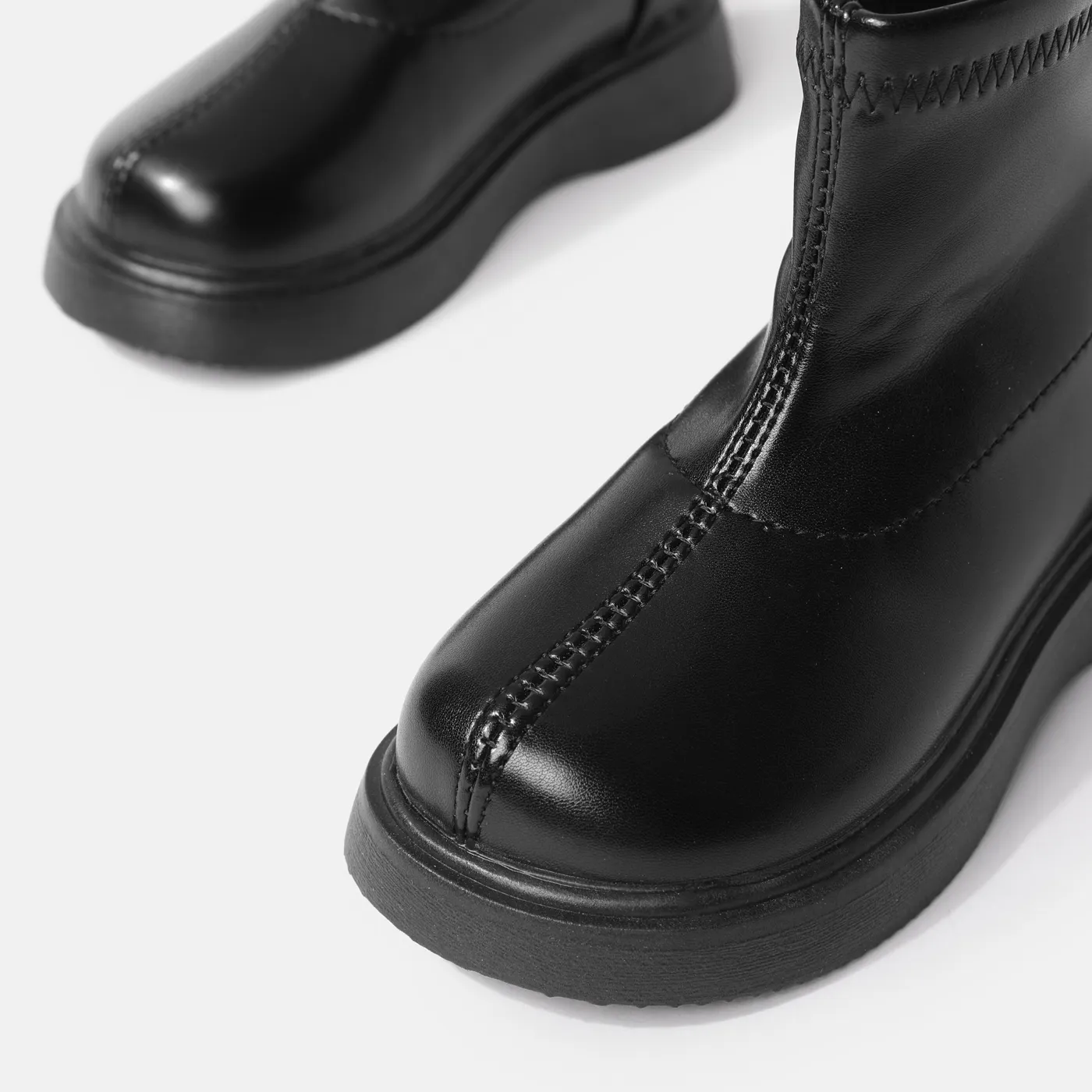 Kids Solid Minimalist Zipper Design Boots Black image 4
