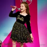 Barbie Kid Girl Glitter Letter Graphic Long-sleeve Mesh Fairy Dress  image 2