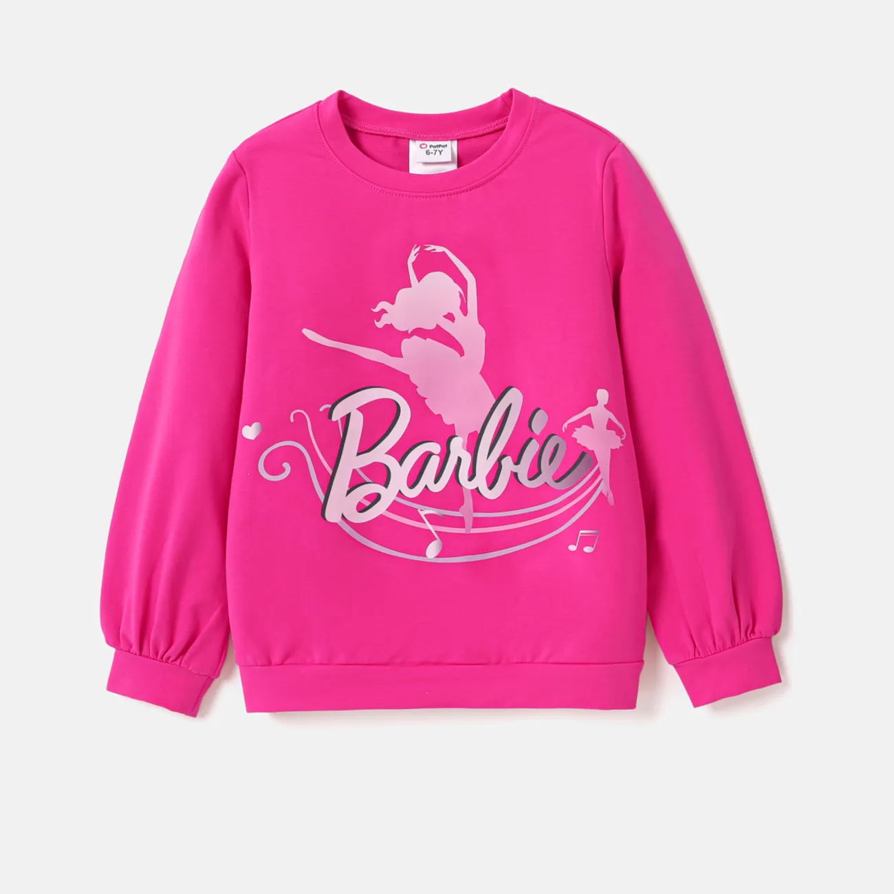Barbie Kid Girl 2pcs Figure Letter Print Long-sleeve Top or Naia™ Dolphin Shorts Hot Pink big image 1