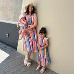 Mommy and Me Colorful Striped Sleeveless Belted Dresses  image 3