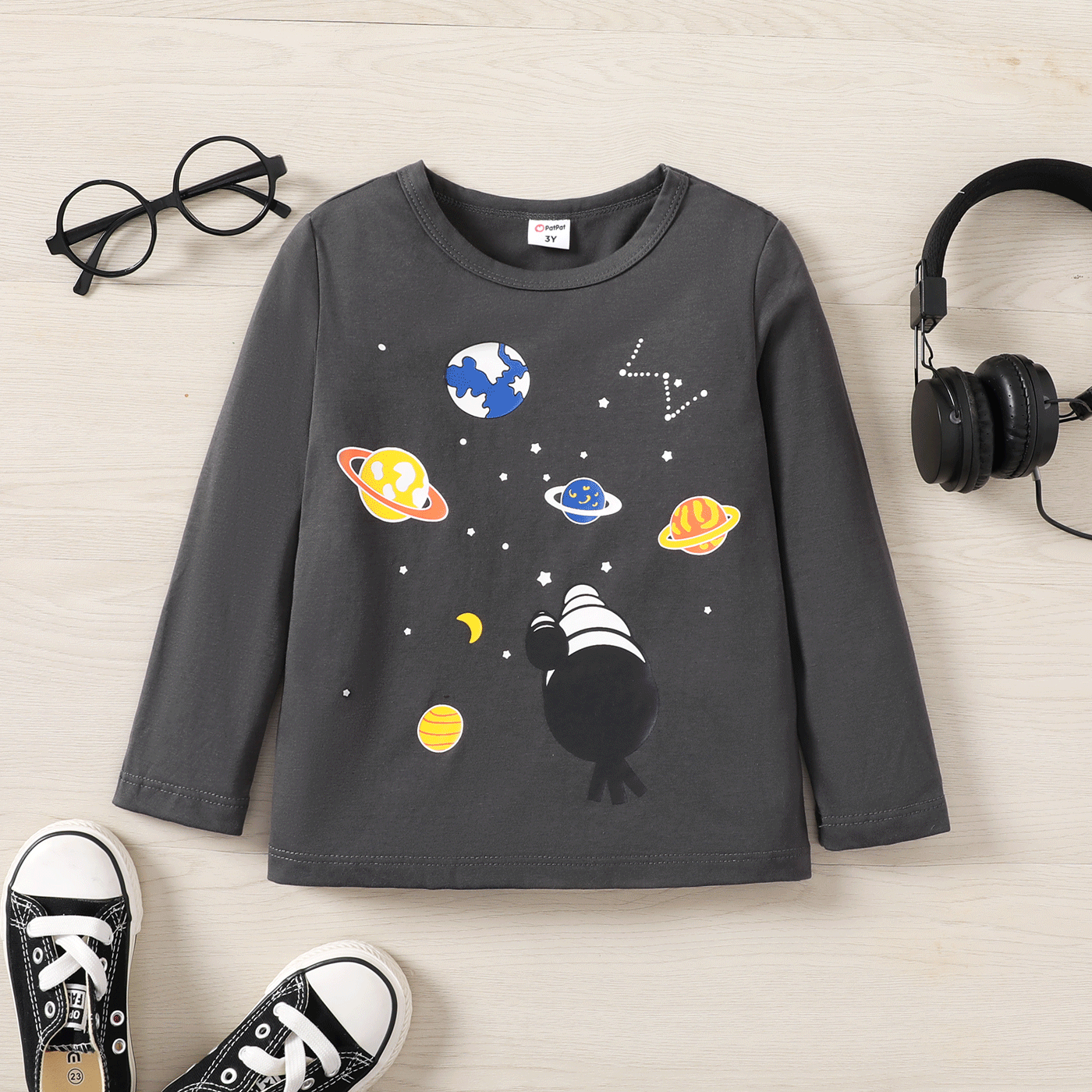 Toddler Boy Glow-in-the-dark Space Print T-shirt à Manches Longues