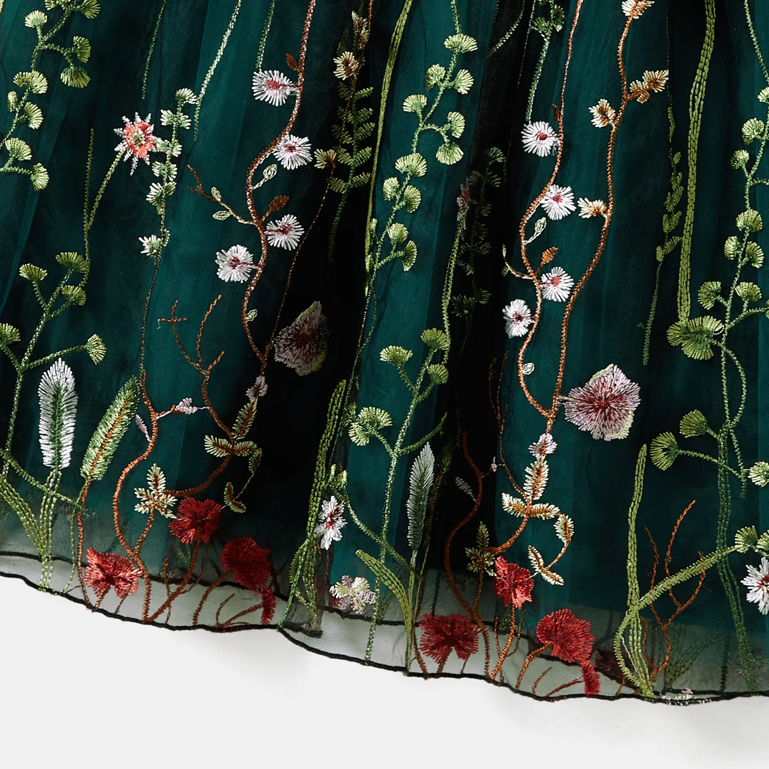 Mommy and Me Velet Splice Floral Embroidered Long-Sleeved Mesh Dresses  image 5