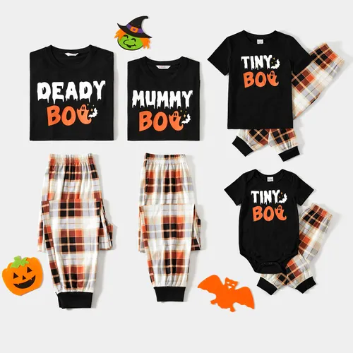 Halloween Family Mtaching Letter Print Plaid Pajamas Sets (Flame Resistant)
