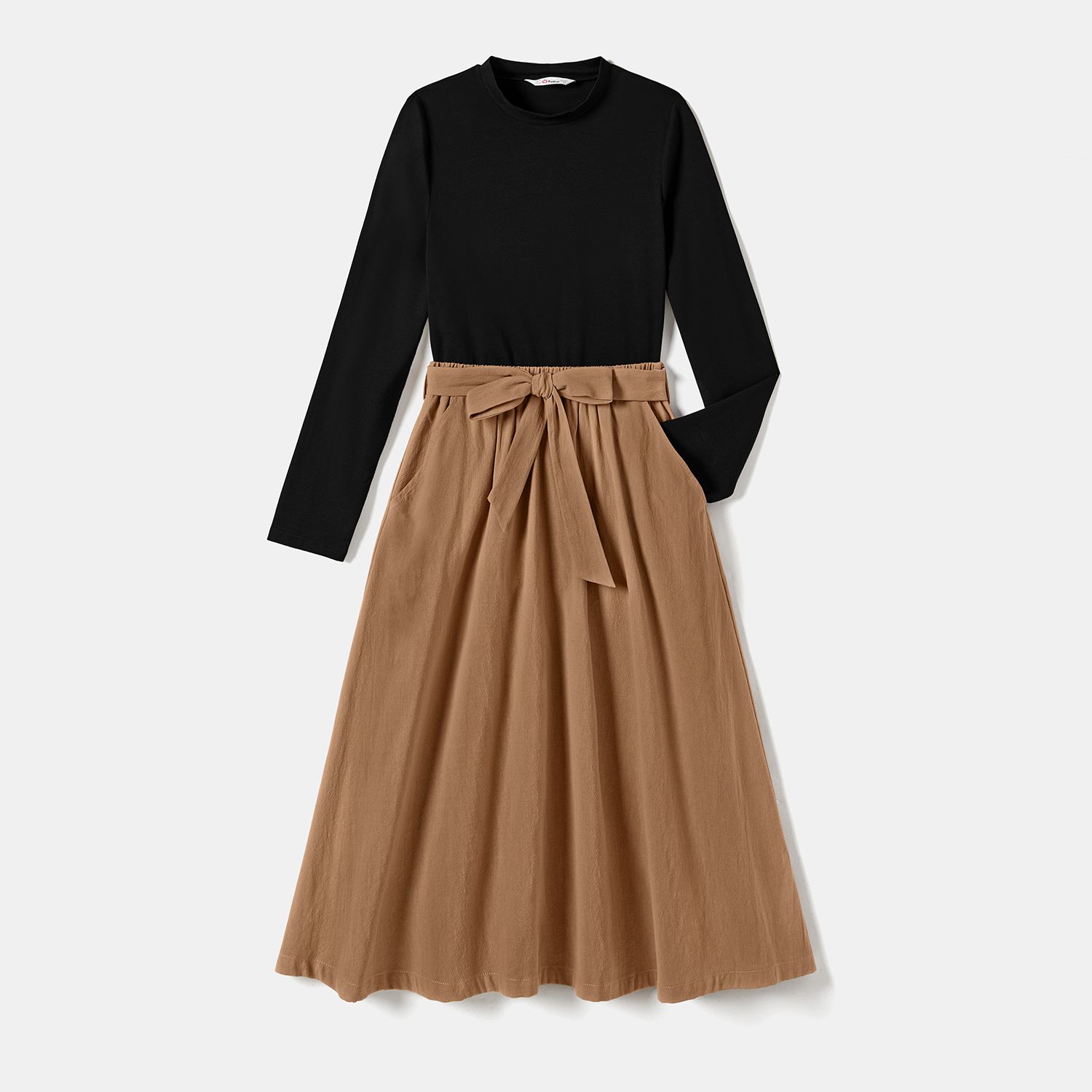 

Family Matching Skirt Suit Set Dresses with Pockets and Colorblock Ribbed Sweatshirts Sets