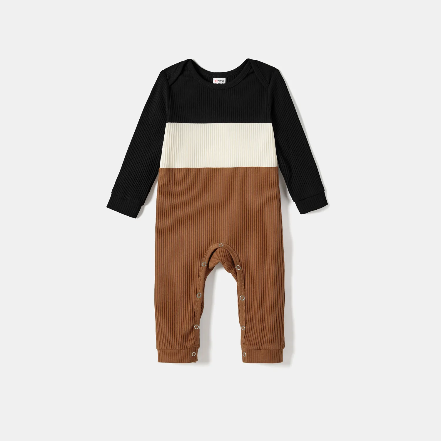 Family Matching Skirt Suit Set Dresses and Colorblock Ribbed Sweatshirts Set Khaki big image 1