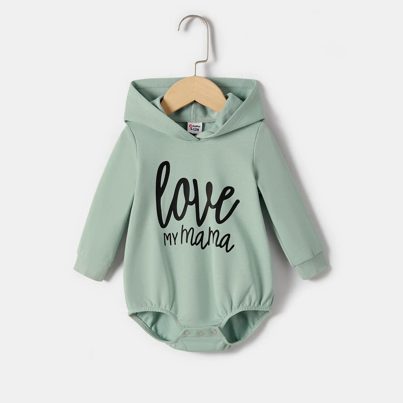 Mommy and Me Letter Print Green Long-sleeve Hoodie Dresses Light Green big image 1
