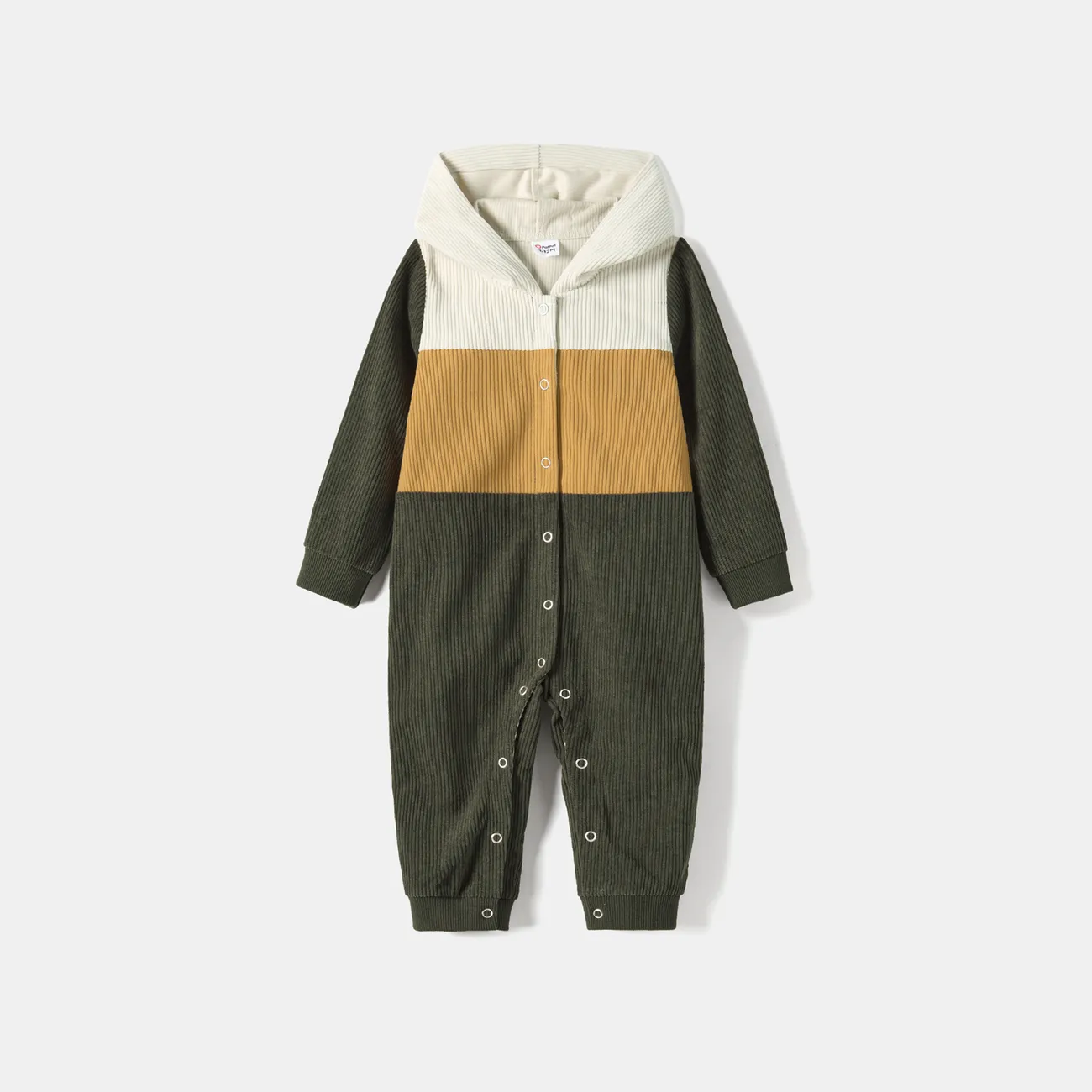 Family Matching Colorblock Long-sleeve Hooded Corduroy Sweatshirts big image 1
