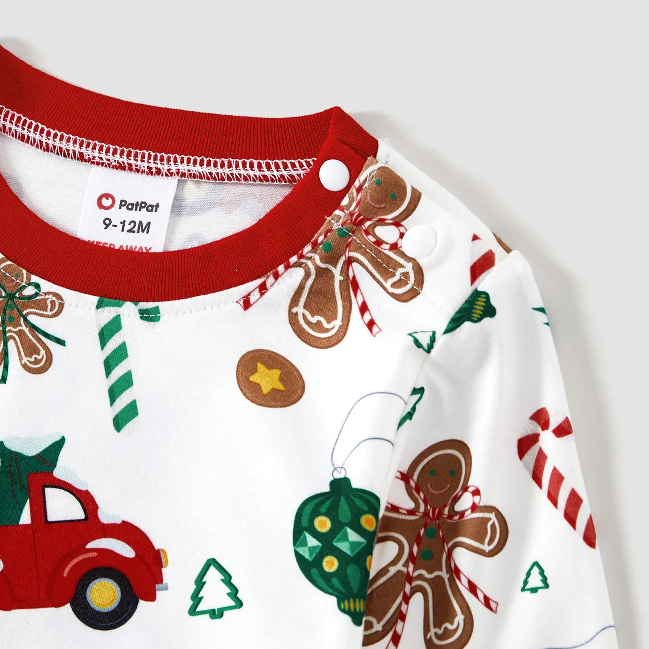 Christmas Family Matching Allover Red Truck  Candy Cane Gingerbread Man Print Long-sleeve Pajamas Sets (Flame Resistant) White big image 1