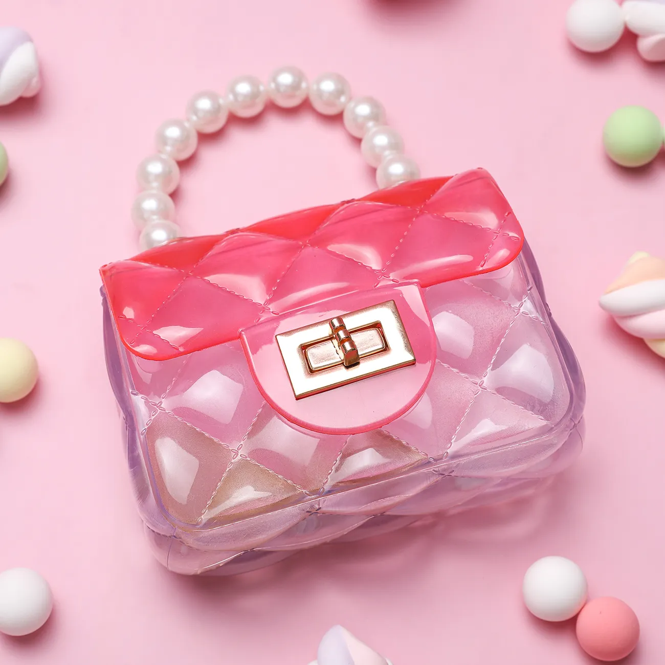 Una linda bolsa de gelatina transparente adecuada para niñas, tanto portátil como diagonal Rosado big image 1