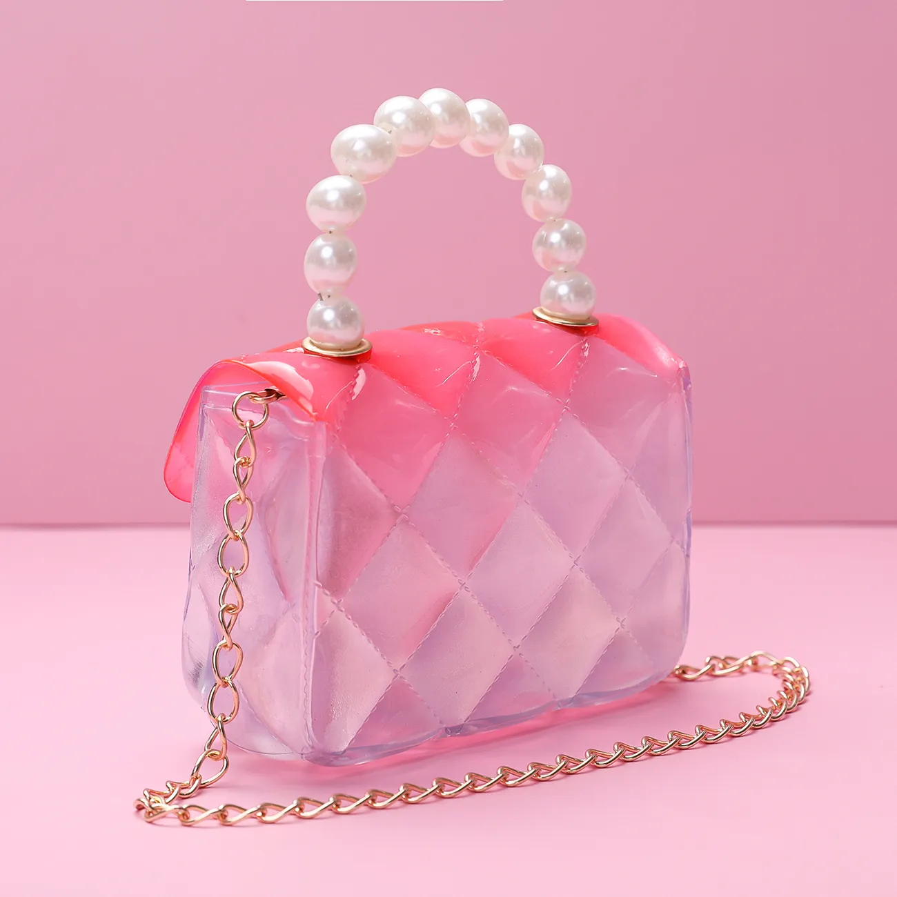 適合女孩的可愛透明果凍袋，便攜和對角線 粉色 big image 1