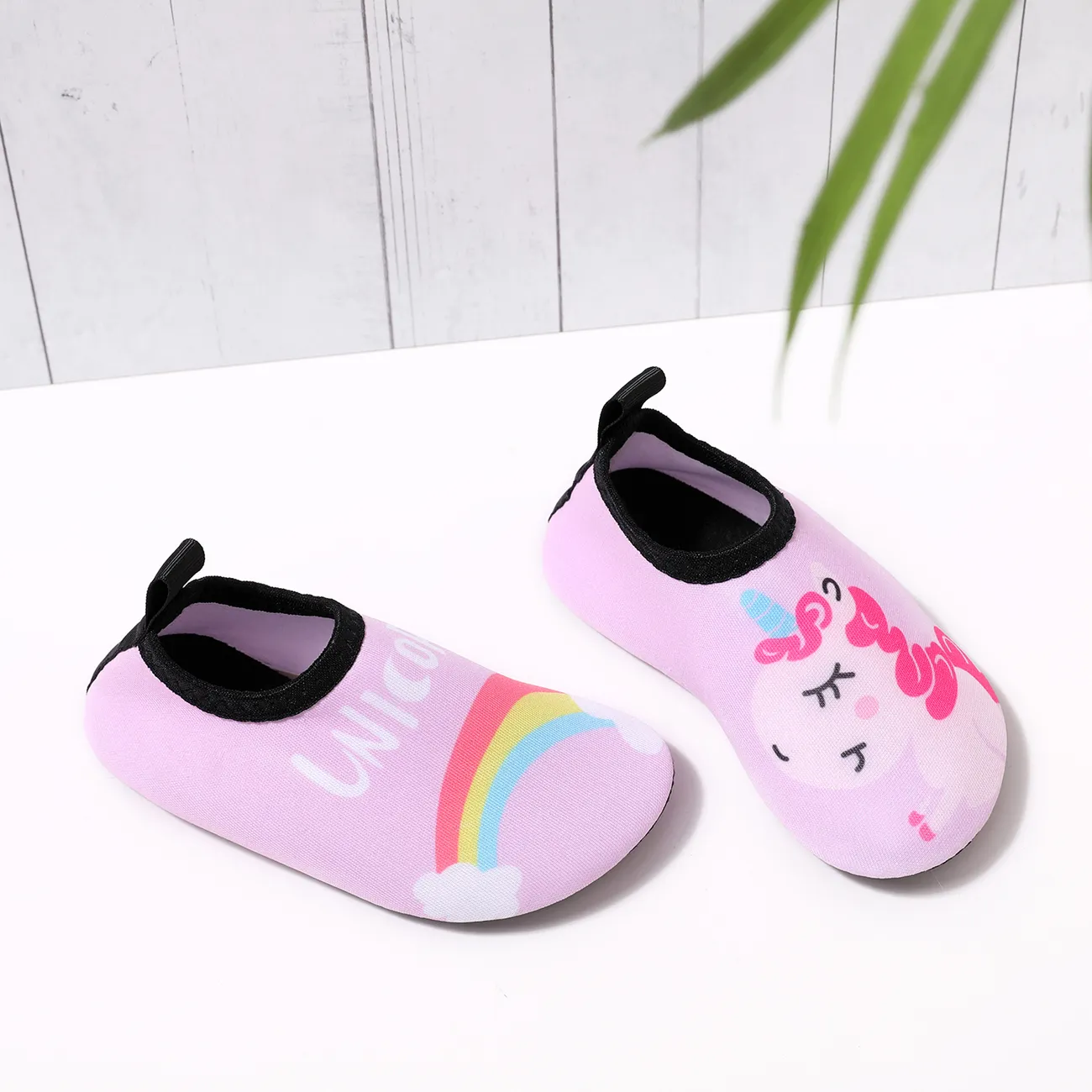 Toddler / Kid Rainbow Unicorn Letter Dinosaur Graphic Slip-on Water Shoes Aqua Socks  big image 1
