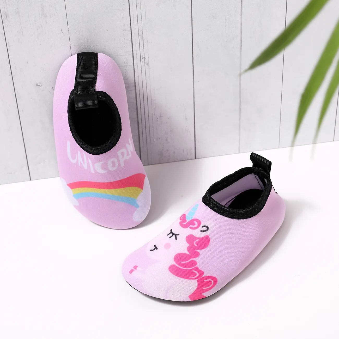 Toddler / Kid Rainbow Unicorn Letter Dinosaur Graphic Slip-on Water Shoes Aqua Socks Pink big image 1