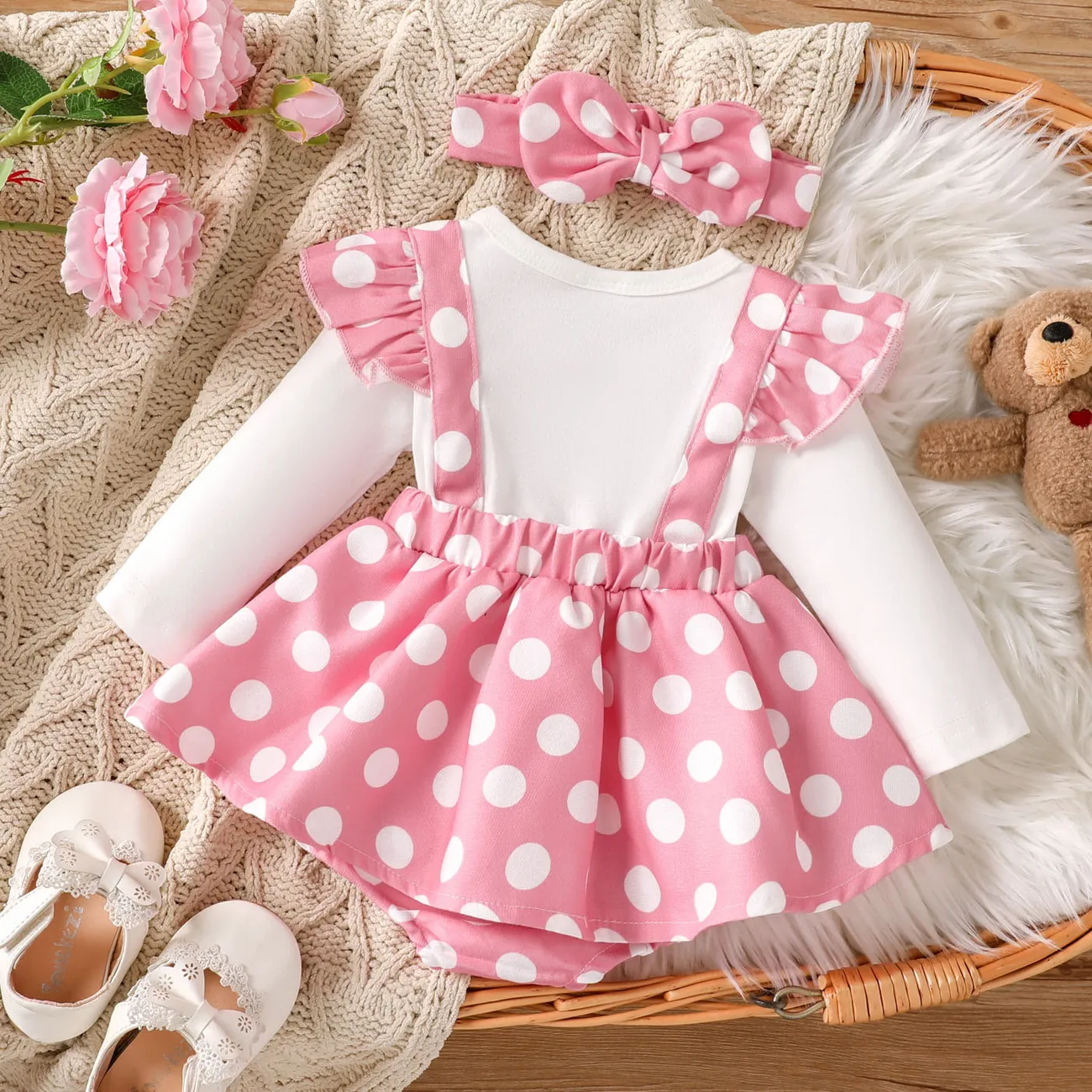 2件 嬰兒 女 立體造型 兔仔 童趣 長袖 連身衣 粉色 big image 1