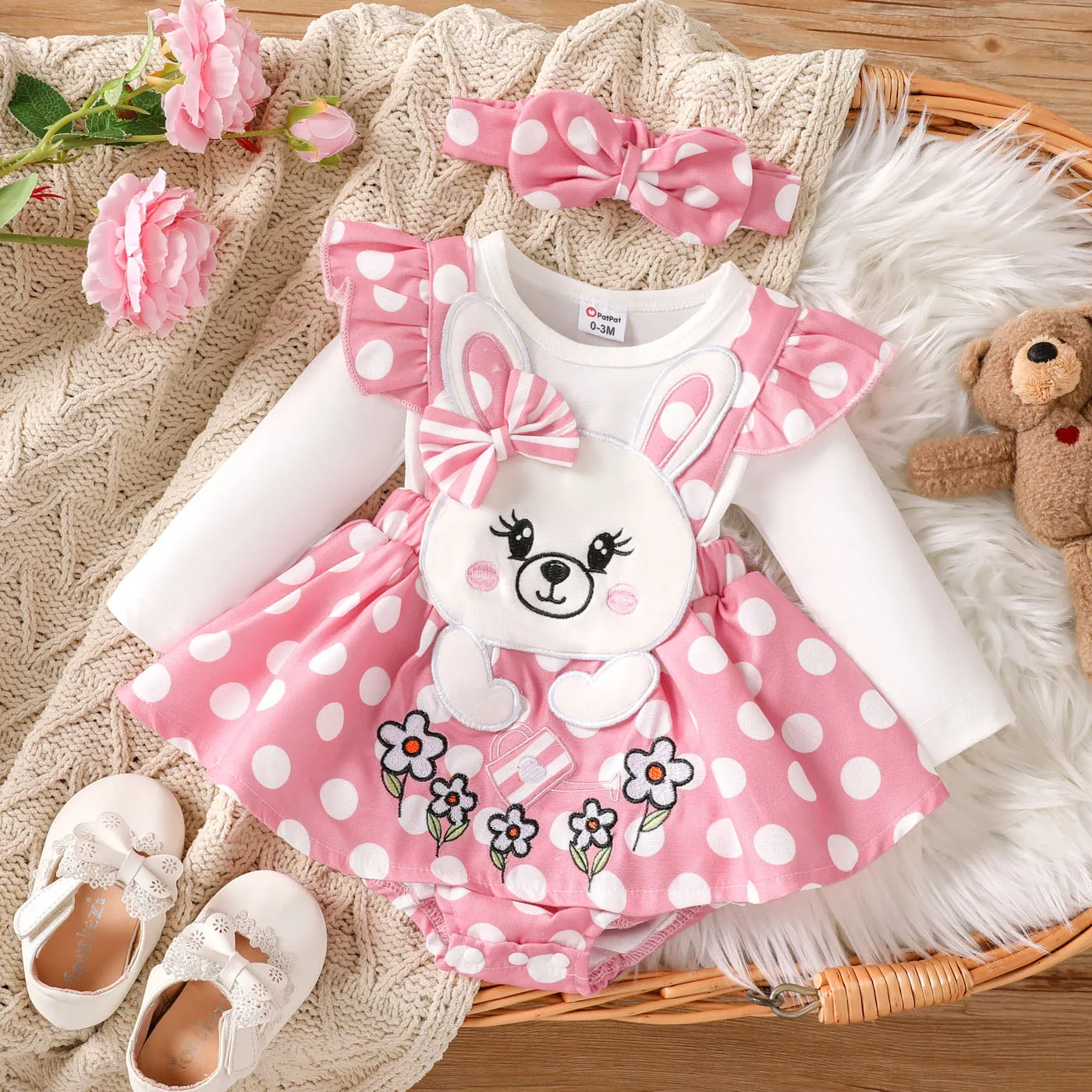 Baby Girl Rabbit Pattern Ruffle Long Sleeve Romper